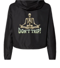 Lucia GTA 6 cropped windbreaker in black, back view with DONT TRIP graphic
