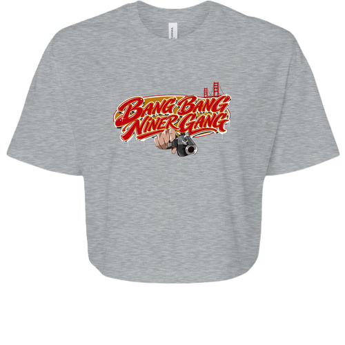 Bang Bang Niner Gang crop top in Athletic Heather, front view