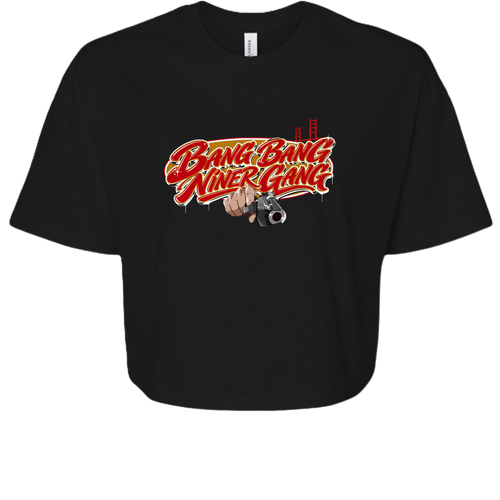 Bang Bang Niner Gang crop top in Black, front view