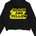 Black and Yellow game day crop hoodie in Black, back view