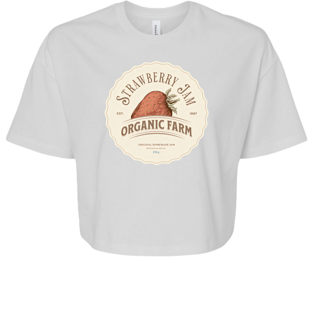 Strawberry Jam crop top in White, front view