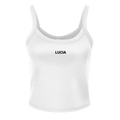 Lucia GTA 6 crop tank in White, front view